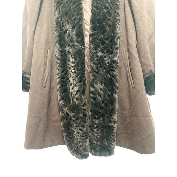 Vintage Alorna Faux Fur Trim Wool Penny Lane Coat A-Line XL Brown Retro Old Mone - Picture 6 of 16